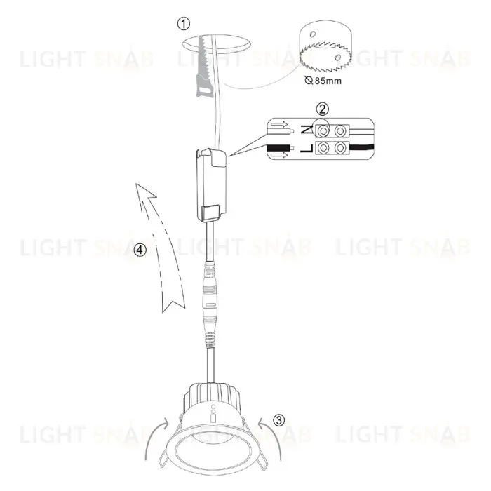 Встраиваемый светильник Maytoni Yin DL031-L12W4K-D-B DL031-L12W4K-D-B