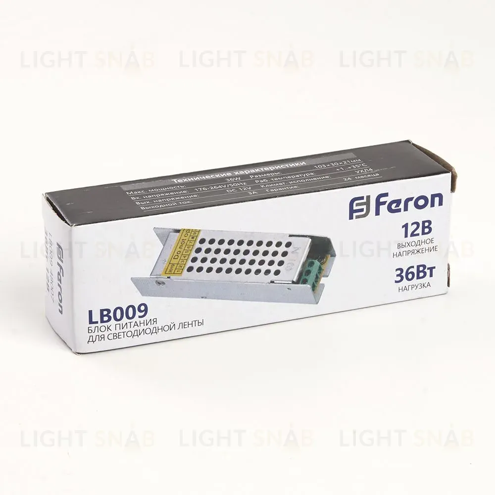 Блок питания для светодиодной ленты Feron LB009 12V 36W IP20 3A 176-264В 48007 48007
