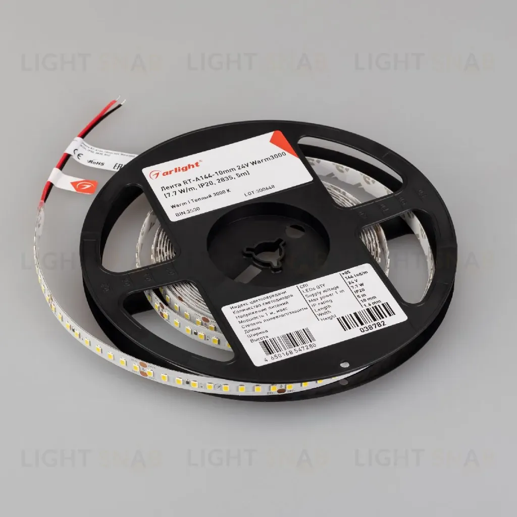 Светодиодная лента Arlight RT-A144-10mm 24V Warm3000 7.7 W/m, IP20, 2835, 5m 038782 038782