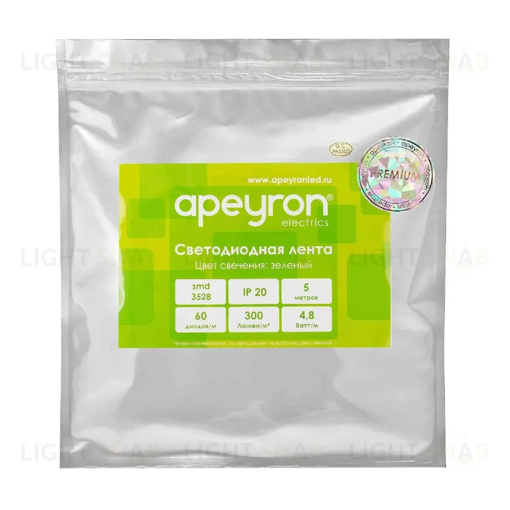 Светодиодная лента Apeyron 12В 3528 4,8Вт/м зеленый 5м IP20 00-434 00-434