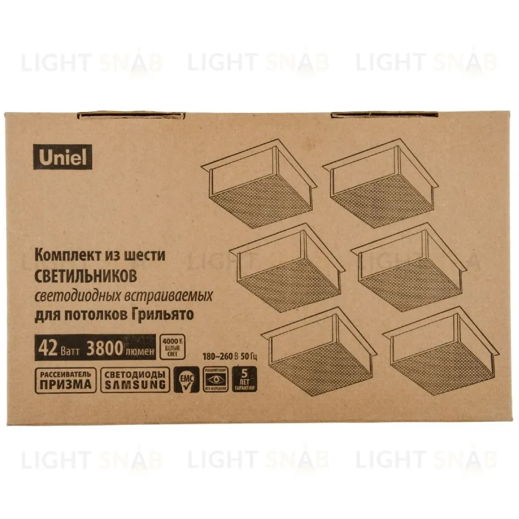 Встраиваемый светильник (комплект из 6 шт) Uniel ULP-1010 42W/4000К IP40 GRILYATO BLACK KIT06 UL-00008958 ULP-1010 42W/4000К IP40 GRILYATO BLACK KIT06