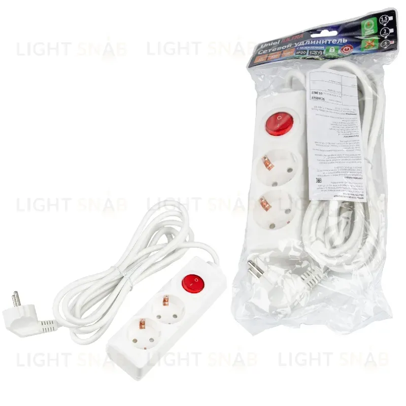 Удлинитель бытовой Uniel Ultra S-GCU2-3B WHITE UL-00010010 S-GCU2-3B WHITE