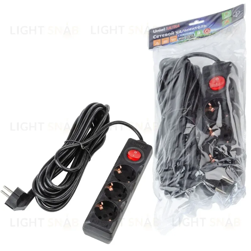 Удлинитель бытовой Uniel Ultra S-GCU3-7B BLACK UL-00010020 S-GCU3-7B BLACK