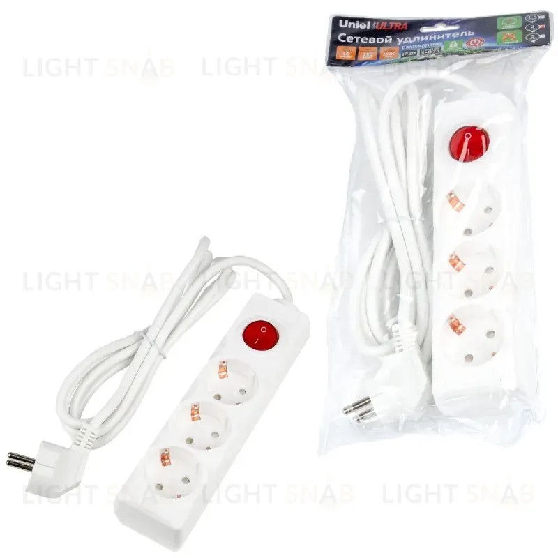 Удлинитель бытовой Uniel Ultra S-GCU3-2B WHITE UL-00010015 S-GCU3-2B WHITE