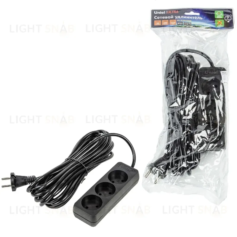 Удлинитель бытовой Uniel Ultra S-CU3-7 BLACK UL-00009987 S-CU3-7 BLACK