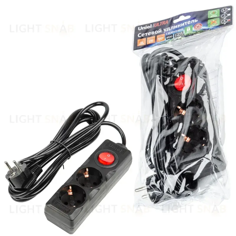 Удлинитель бытовой Uniel Ultra S-GCU2-3B BLACK UL-00010011 S-GCU2-3B BLACK