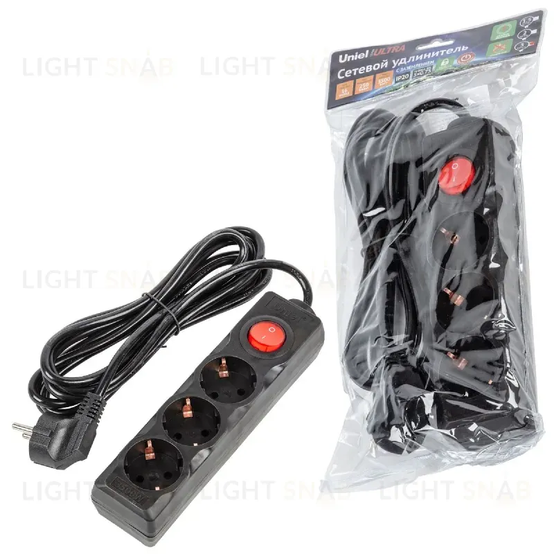 Удлинитель бытовой Uniel Ultra S-GCU3-3B BLACK UL-00010017 S-GCU3-3B BLACK