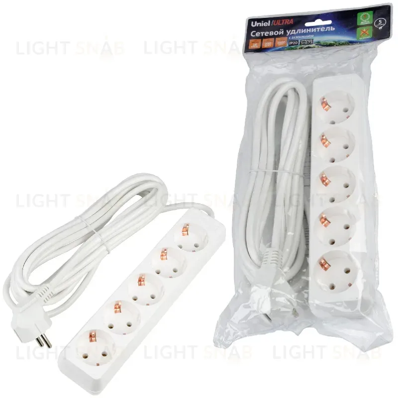 Удлинитель бытовой Uniel Ultra S-GCU5-5 WHITE UL-00010009 S-GCU5-5 WHITE