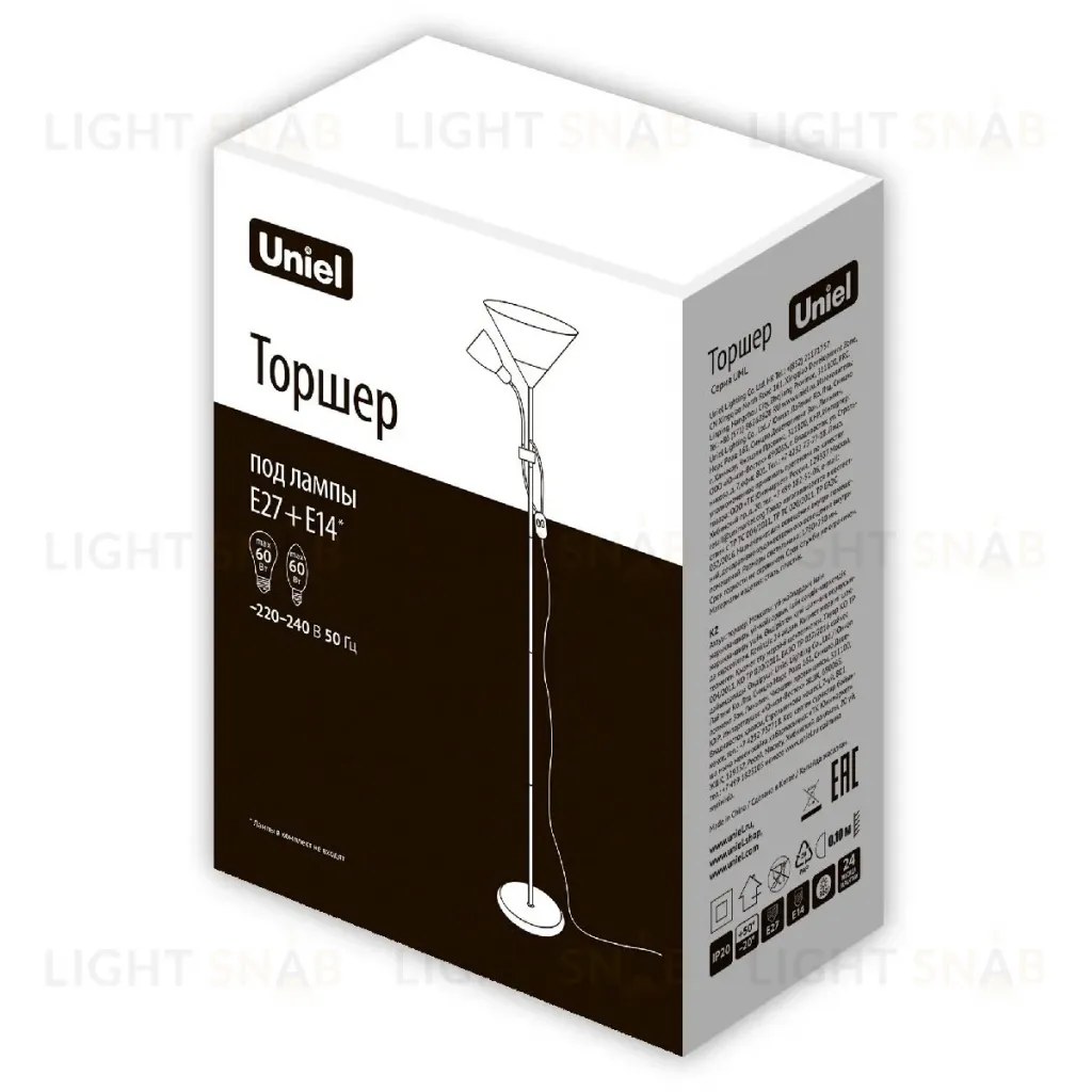 Торшер Uniel UML-T520 E27+E14 SILVER/WHITE UL-00010195 UML-T520 E27+E14 SILVER/WHITE