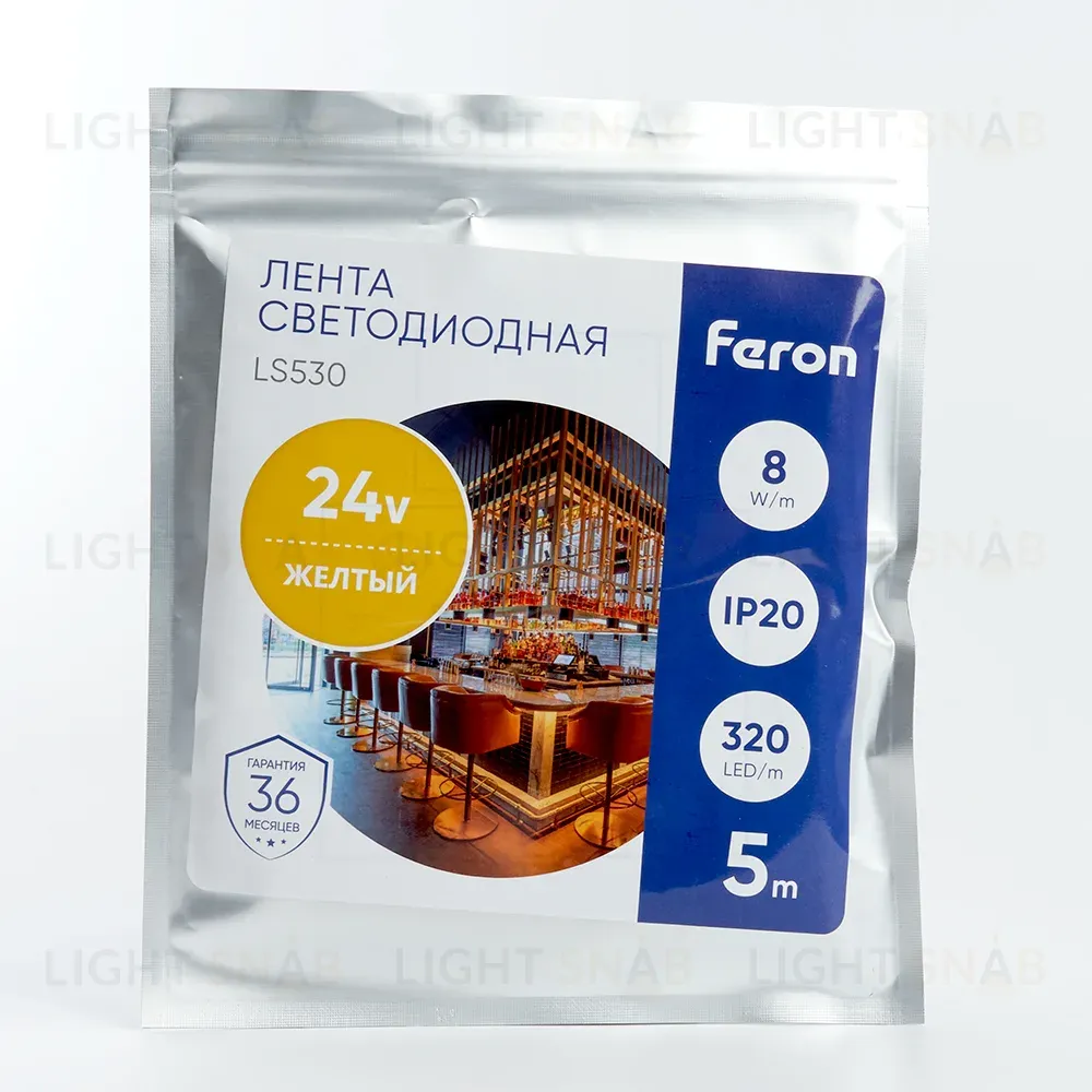 Светодиодная лента Feron LS530 24В 2110 8Вт/м желтый 5м IP20 48269 48269