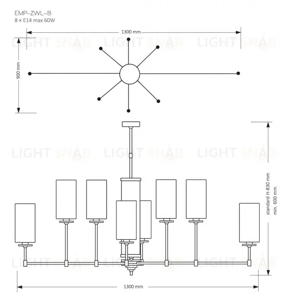 Люстра на штанге Kutek Mood Empoli EMP-ZWL-8(Z) EMP-ZWL-8(Z)
