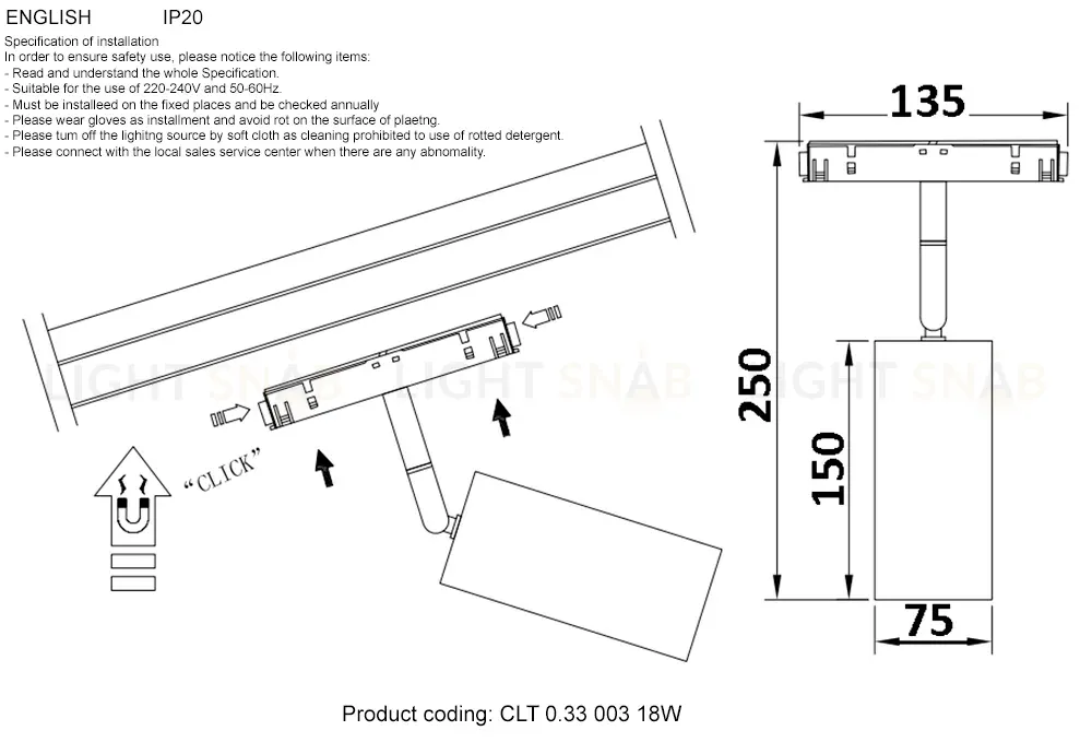 Трековый магнитный светильник Crystal Lux Space CLT 0.33 003 18W BL 3000K CLT 0.33 003 18W BL 3000K
