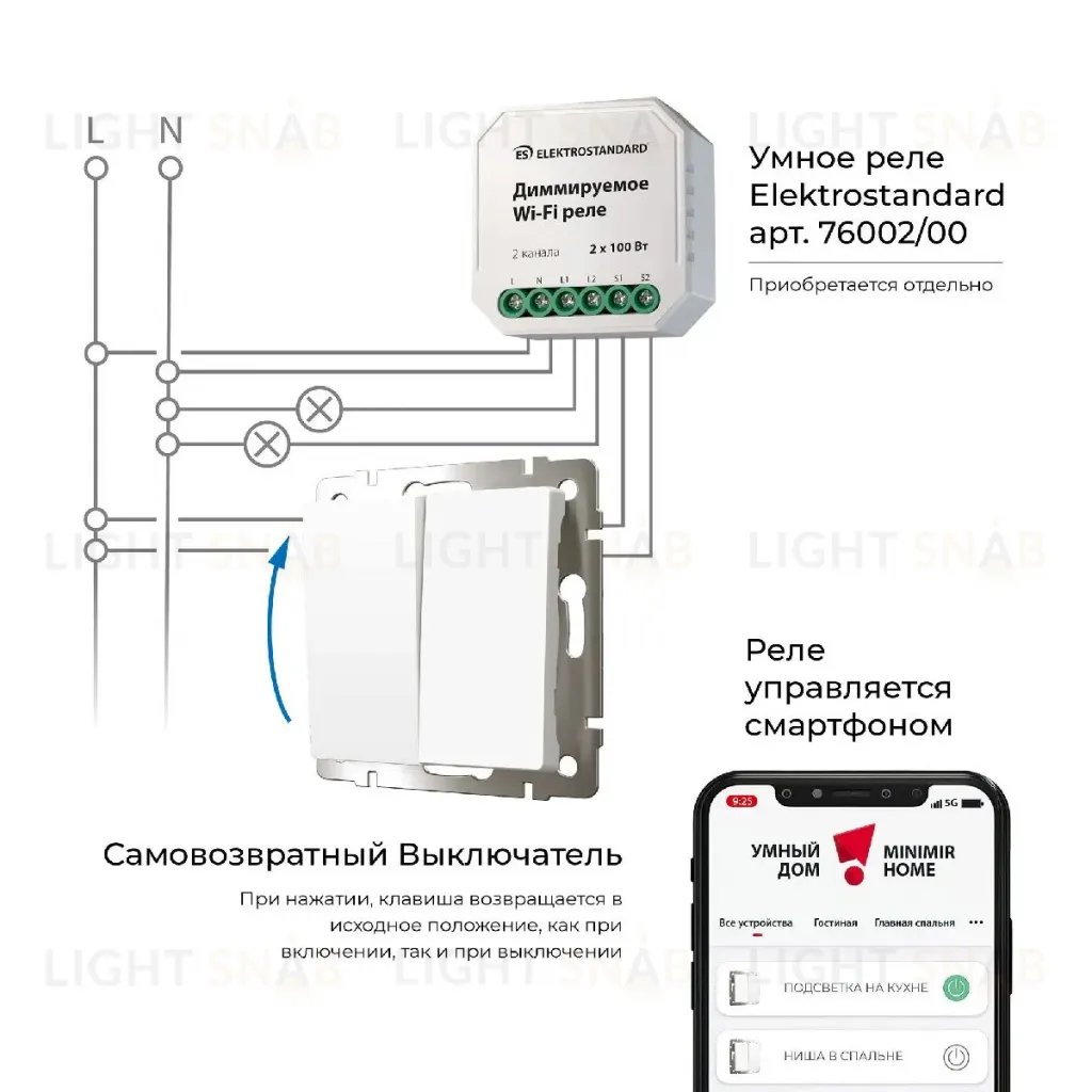 Выключатель двухклавишный с самовозвратом Werkel 4690389192319 W1122401 a062572 4690389192319