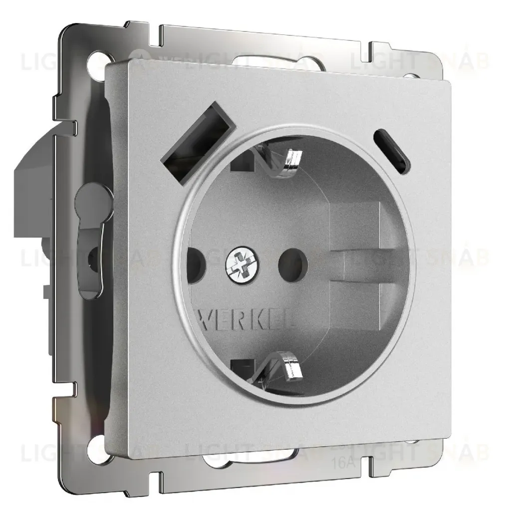 Розетка с заземлением, шторками и USB тип A+C Werkel W1171765 4690389195600 a063618 4690389195600