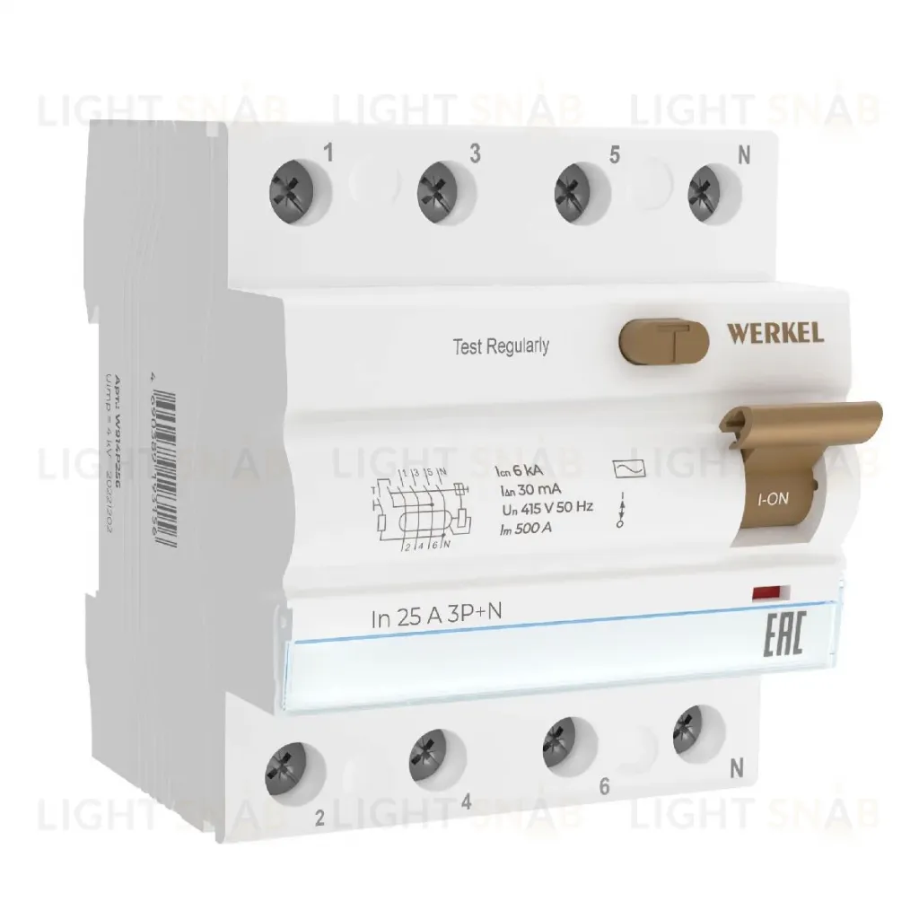Устройство защитного отключения 3P+N 25 A 30 mА АС 6 kА Werkel W914P256 4690389193156 a062564 4690389193156