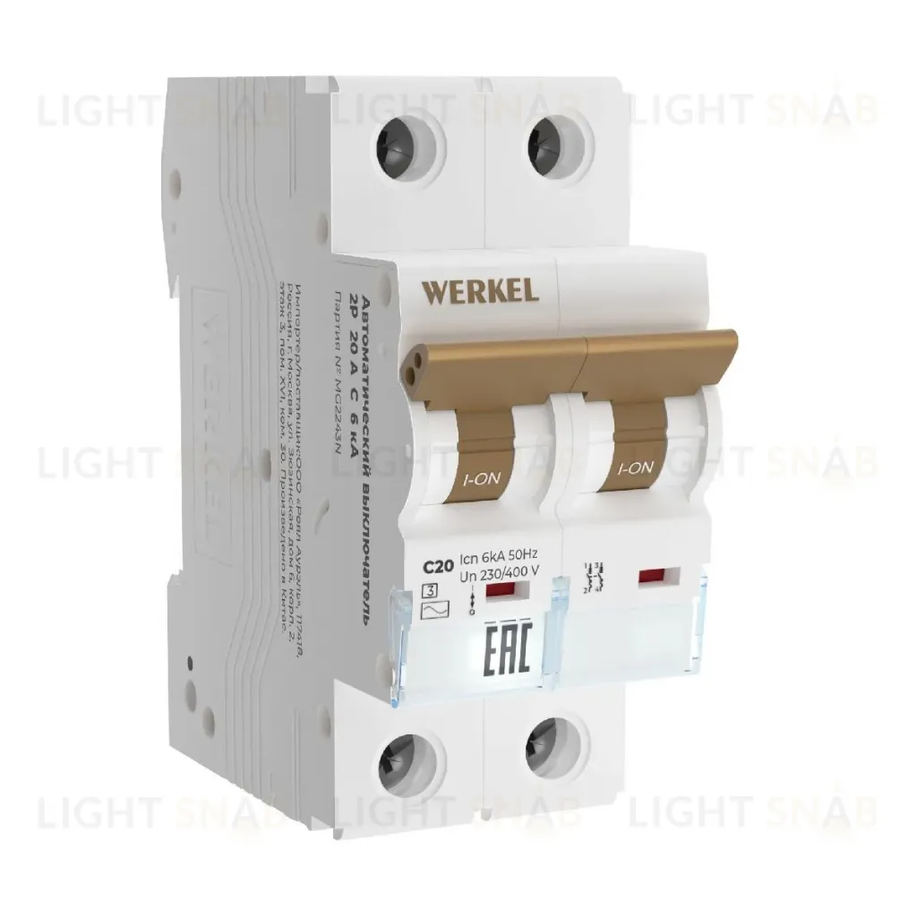 Автоматический выключатель 2P 20 A C 6 кА Werkel W902P206 4690389192722 a062458 4690389192722