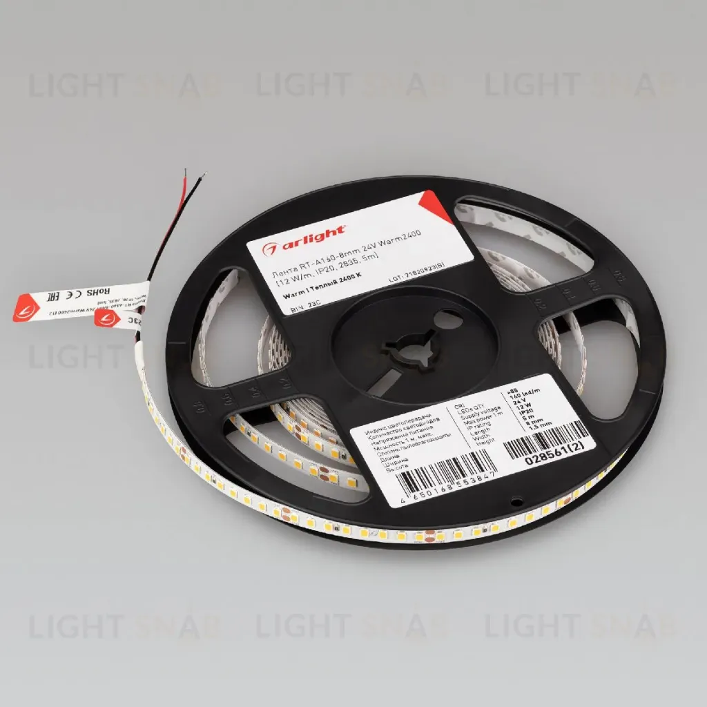 Светодиодная лента Arlight RT-A160-8mm 24V Warm2400 (12 W/m, IP20, 2835, 5m) (Arlight, высок.эфф.150 лм/Вт) 028561(2) 028561(2)