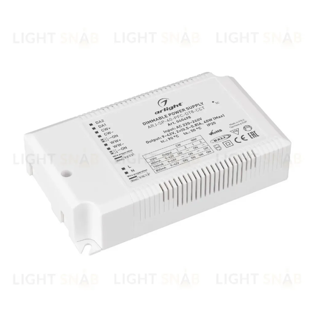 Блок питания Arlight ARJ-SP-40-PFC-DT8-ССT (40W, 9-42V, 0.5-0.8А) 040498 040498