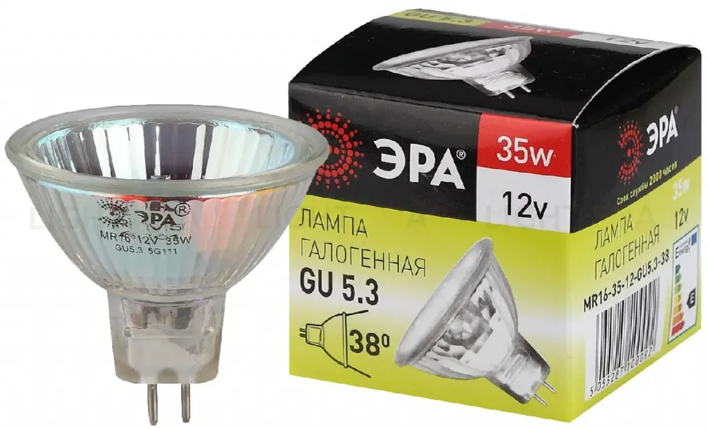 Лампа галогенная Эра GU5.3 35W 3000K GU5.3-MR16-35W-12V-CL C0027355 C0027355