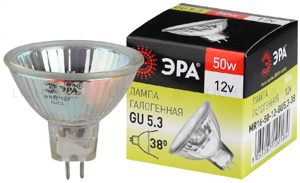 Лампа галогенная Эра GU5.3 50W 3000K GU5.3-MR16-50W-12V-CL C0027358 C0027358