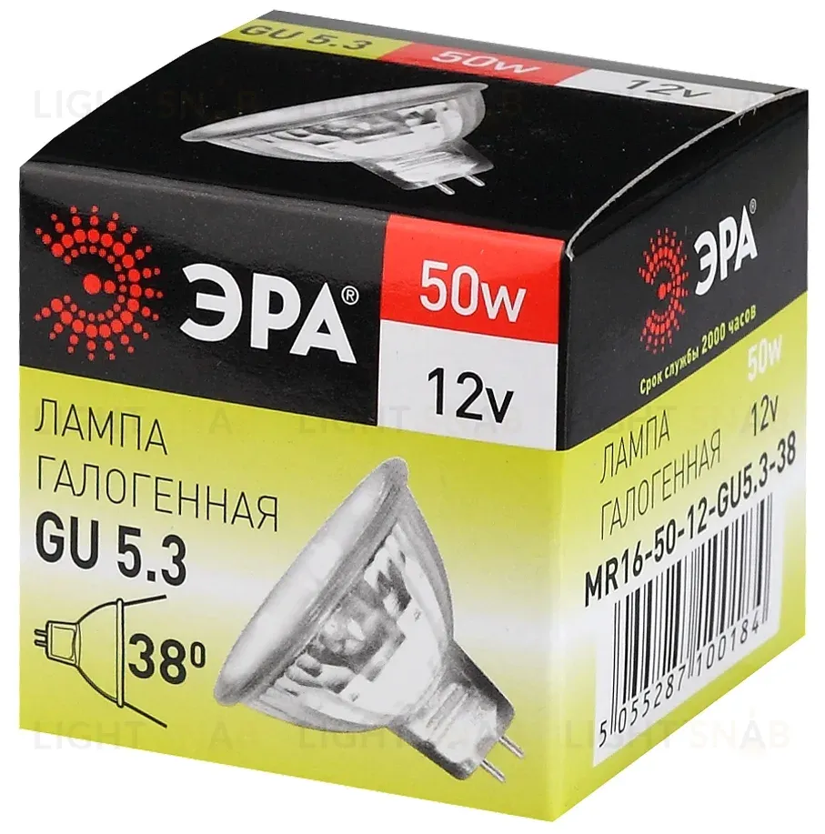 Лампа галогенная Эра GU5.3 50W 3000K GU5.3-MR16-50W-12V-CL C0027358 C0027358