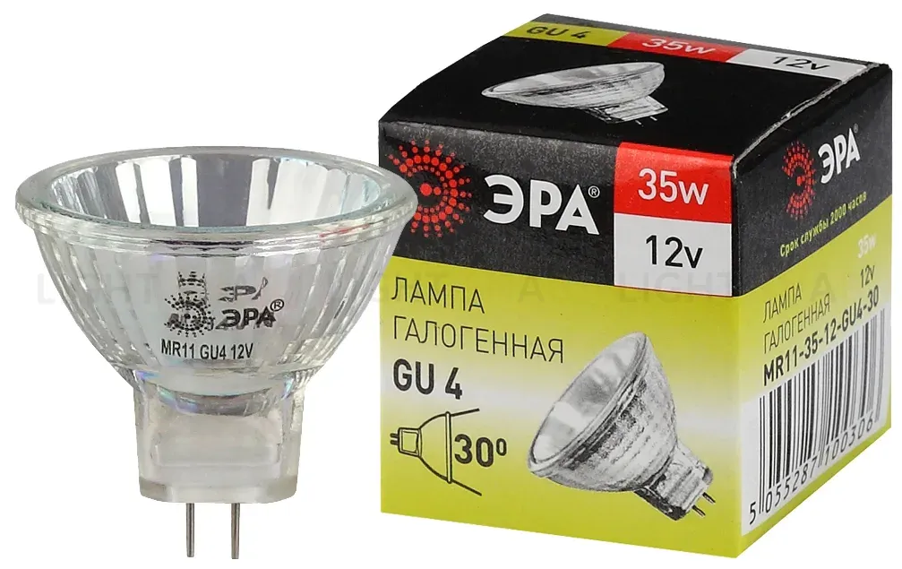Лампа галогенная Эра GU4 35W 3000K GU4-MR11-35W-12V-30CL C0027362 C0027362