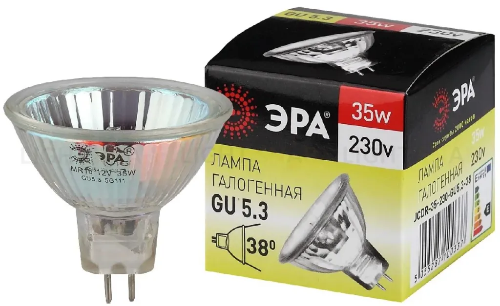Лампа галогенная Эра GU5.3 35W 3000K GU5.3-JCDR (MR16) -35W-230V-CL C0027363 C0027363