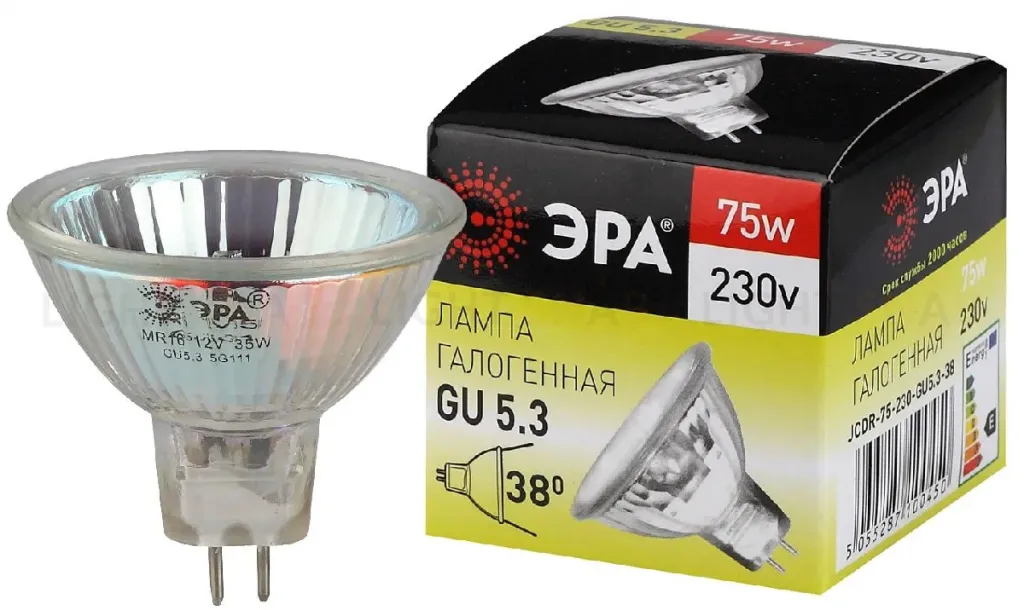 Лампа галогенная Эра GU5.3 75W 3000K GU5.3-JCDR (MR16) -75W-230V-CL C0027366 C0027366
