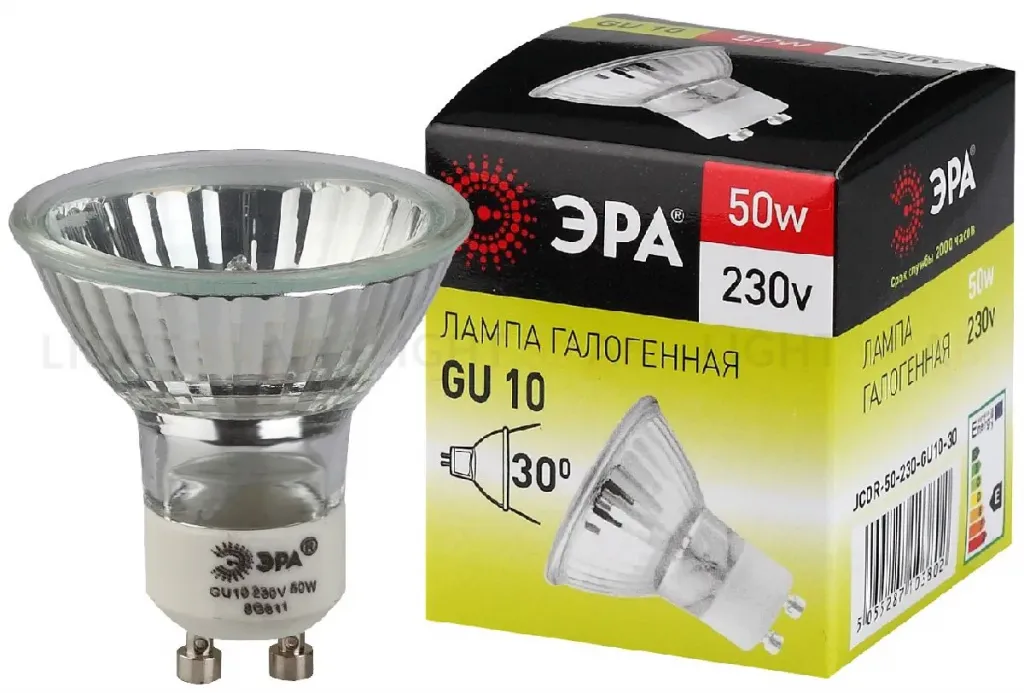 Лампа галогенная Эра GU10 50W 3000K GU10-JCDR (MR16) -50W-230V C0027386 C0027386