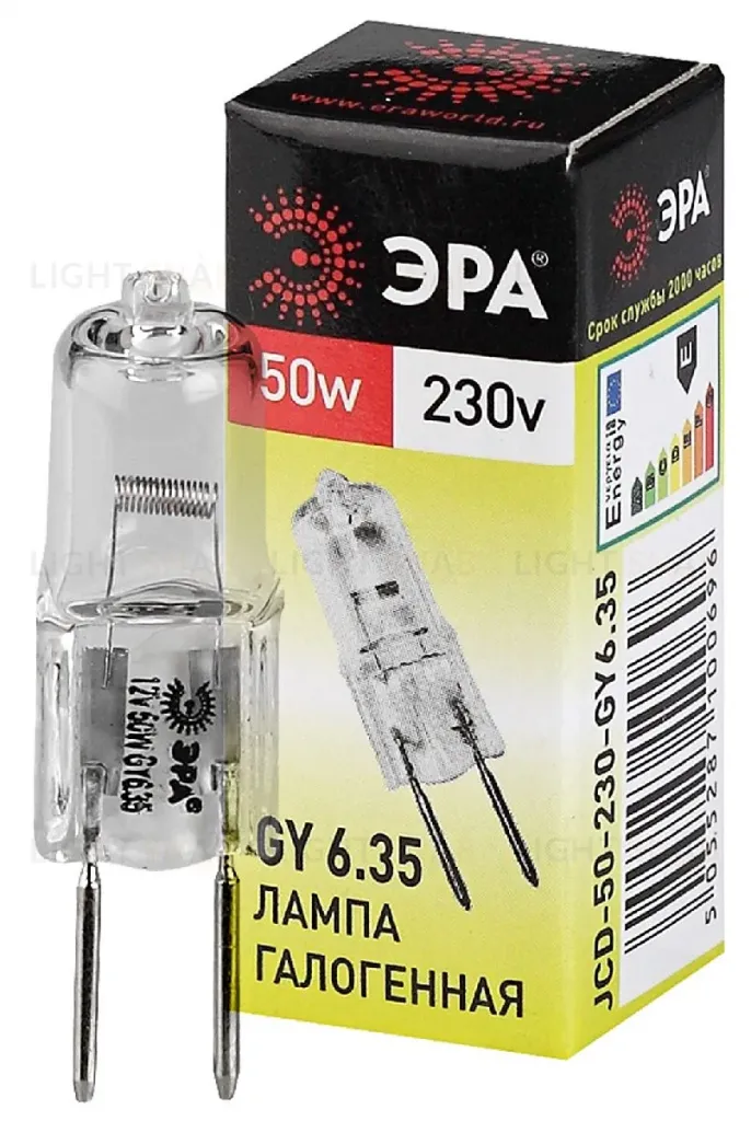 Лампа галогенная Эра GY6.35 50W 3000K GY6.35-JCD-50W-230V C0027374 C0027374