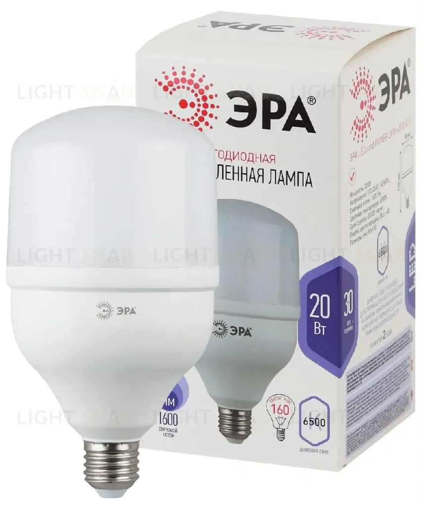 Лампа светодиодная Эра E27 20W 6500K LED POWER T80-20W-6500-E27 Б0027011 Б0027011