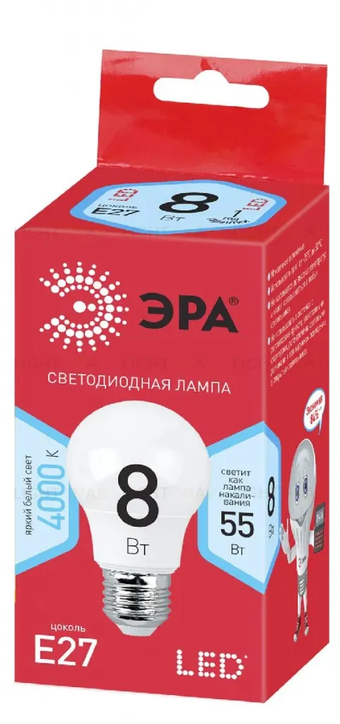 Лампа светодиодная Эра E27 8W 4000K ECO LED A55-8W-840-E27 Б0032096 Б0032096