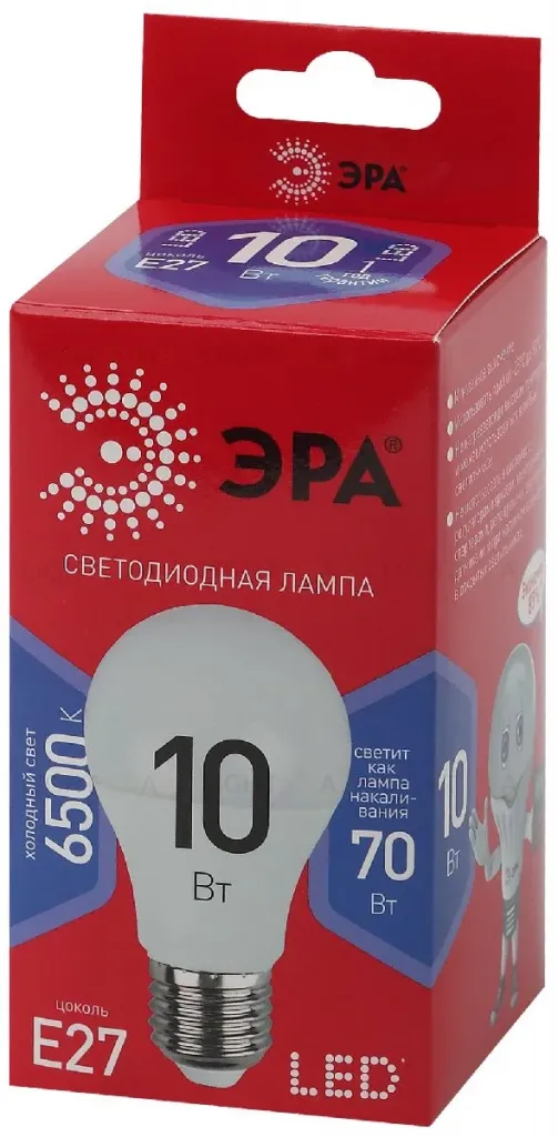 Лампа светодиодная Эра E27 10W 6500K LED A60-10W-865-E27 R Б0045324 Б0045324