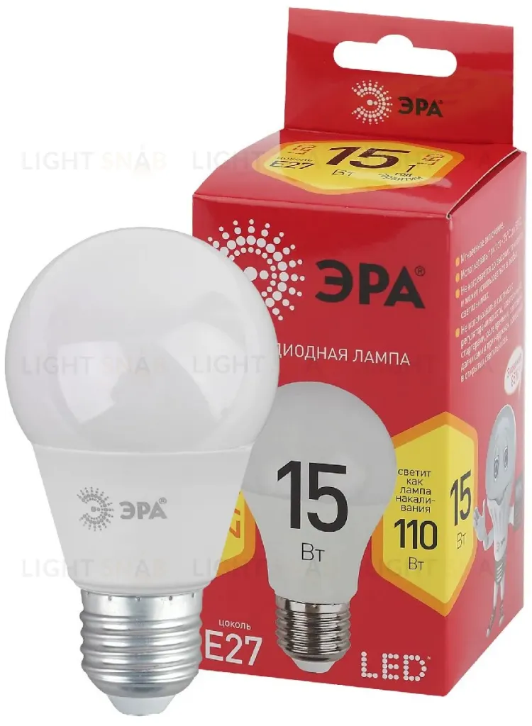 Лампа светодиодная Эра E27 15W 2700K LED A60-15W-827-E27 R Б0046355 Б0046355