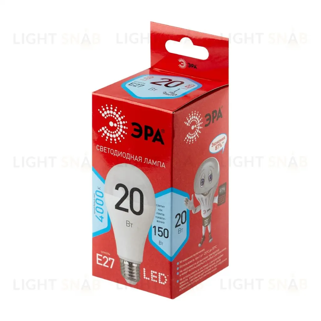 Лампа светодиодная Эра E27 20W 4000K LED A65-20W-840-E27 R Б0049637 Б0049637