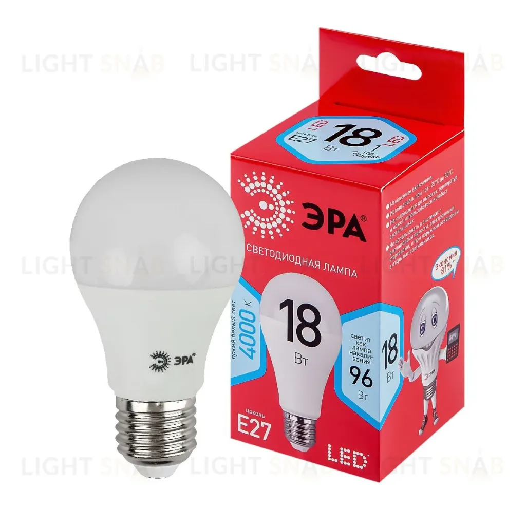 Лампа светодиодная Эра E27 18W 4000K LED A65-18W-840-E27 R Б0052381 Б0052381