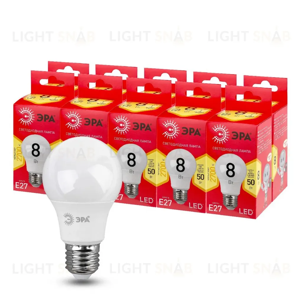 Лампа светодиодная Эра E27 8W 2700K LED A55-8W-827-E27 R Б0052659 Б0052659