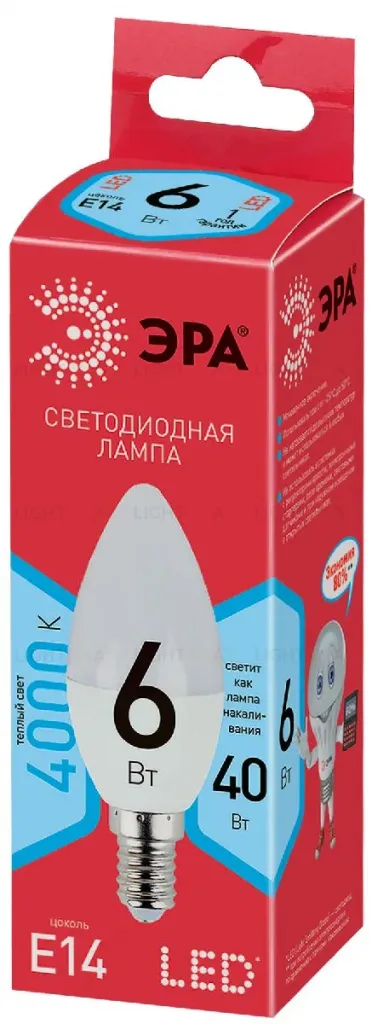Лампа светодиодная Эра E14 6W 4000K ECO LED B35-6W-840-E14 Б0020619 Б0020619