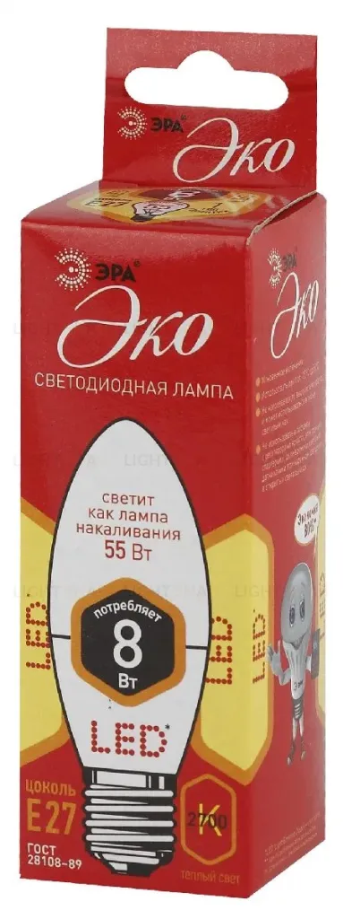 Лампа светодиодная Эра E27 8W 2700K ECO LED B35-8W-827-E27 Б0030020 Б0030020