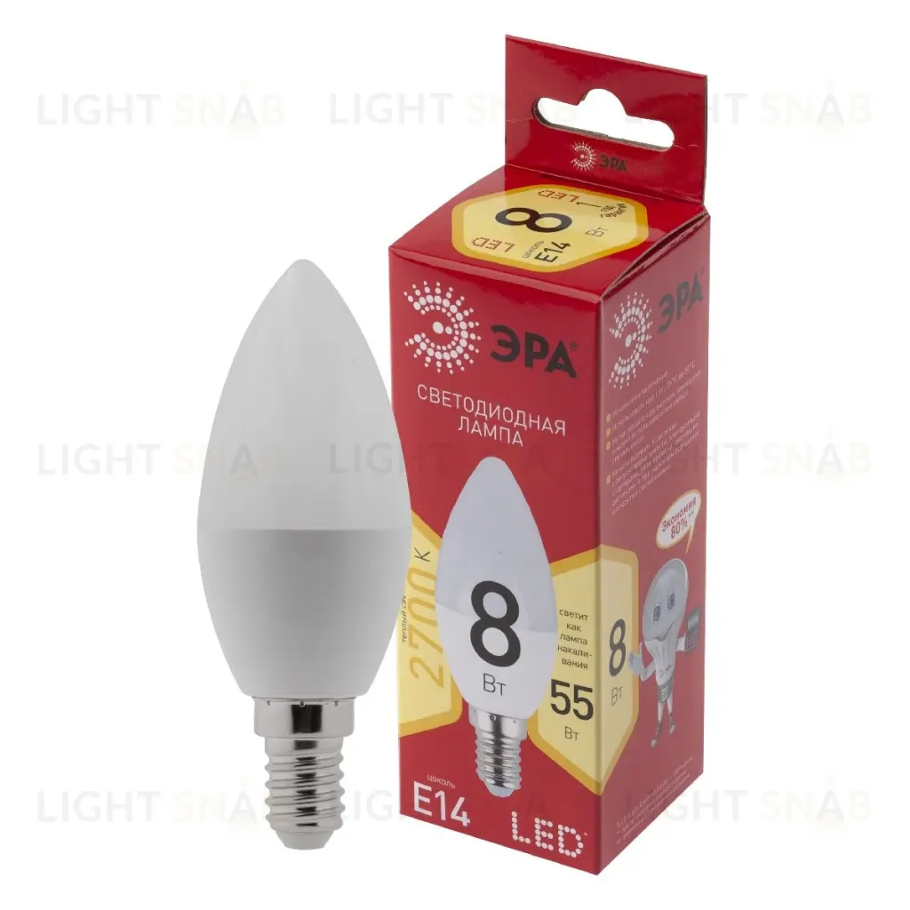 Лампа светодиодная Эра E14 8W 2700K LED B35-8W-827-E14 R Б0050694 Б0050694