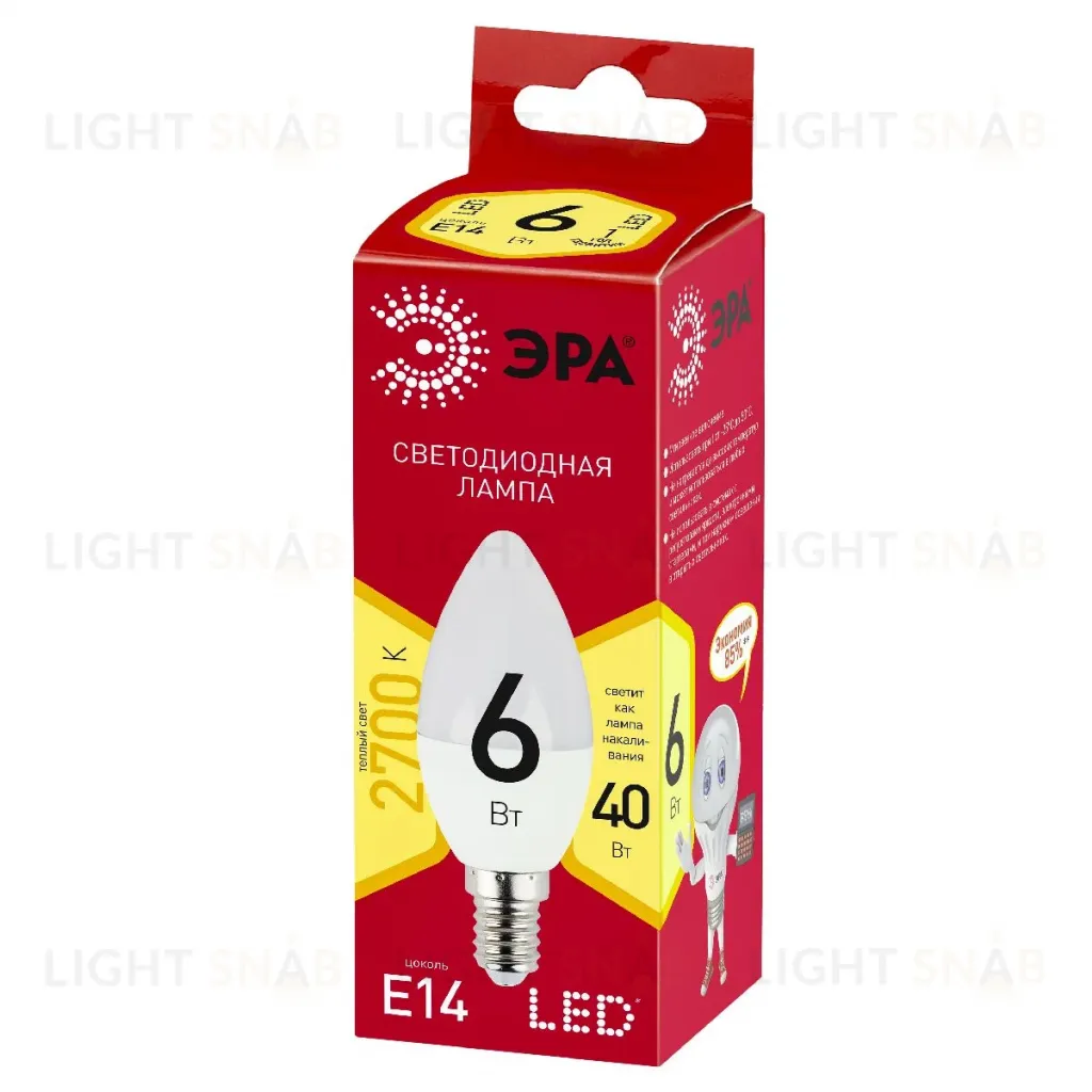 Лампа светодиодная Эра E14 6W 2700K LED B35-6W-827-E14 R Б0052383 Б0052383