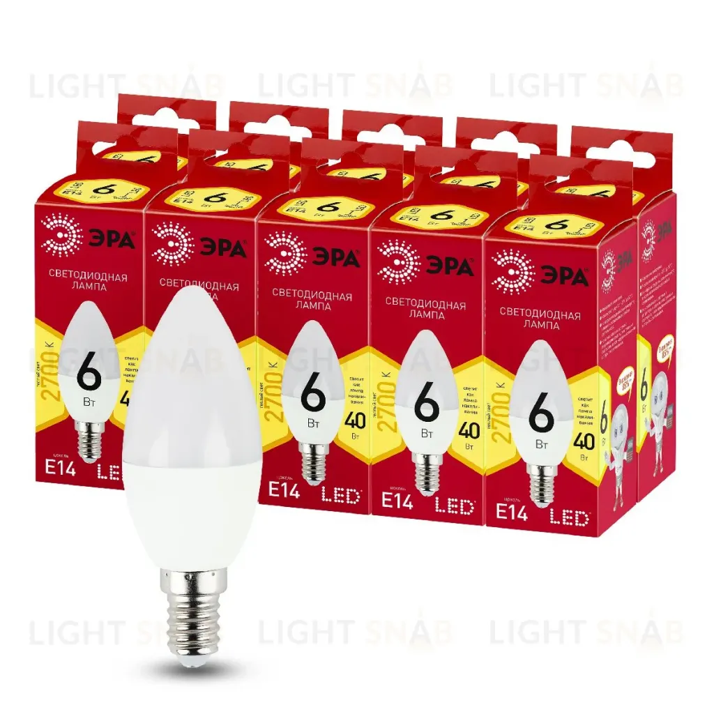 Лампа светодиодная Эра E14 6W 2700K LED B35-6W-827-E14 R Б0052383 Б0052383