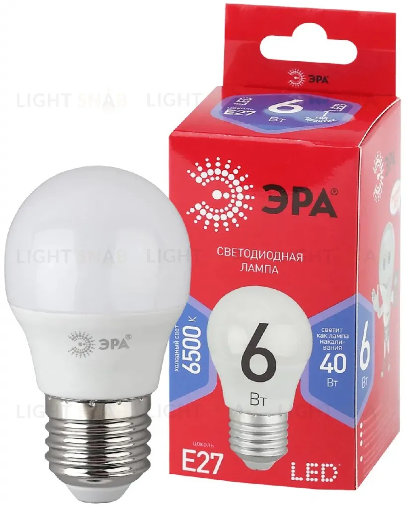Лампа светодиодная Эра E27 6W 6500K LED P45-6W-865-E27 R Б0045357 Б0045357