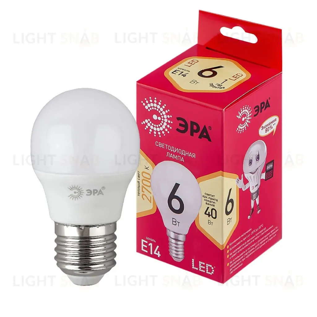 Лампа светодиодная Эра E14 6W 2700K LED P45-6W-827-E14 R Б0051058 Б0051058