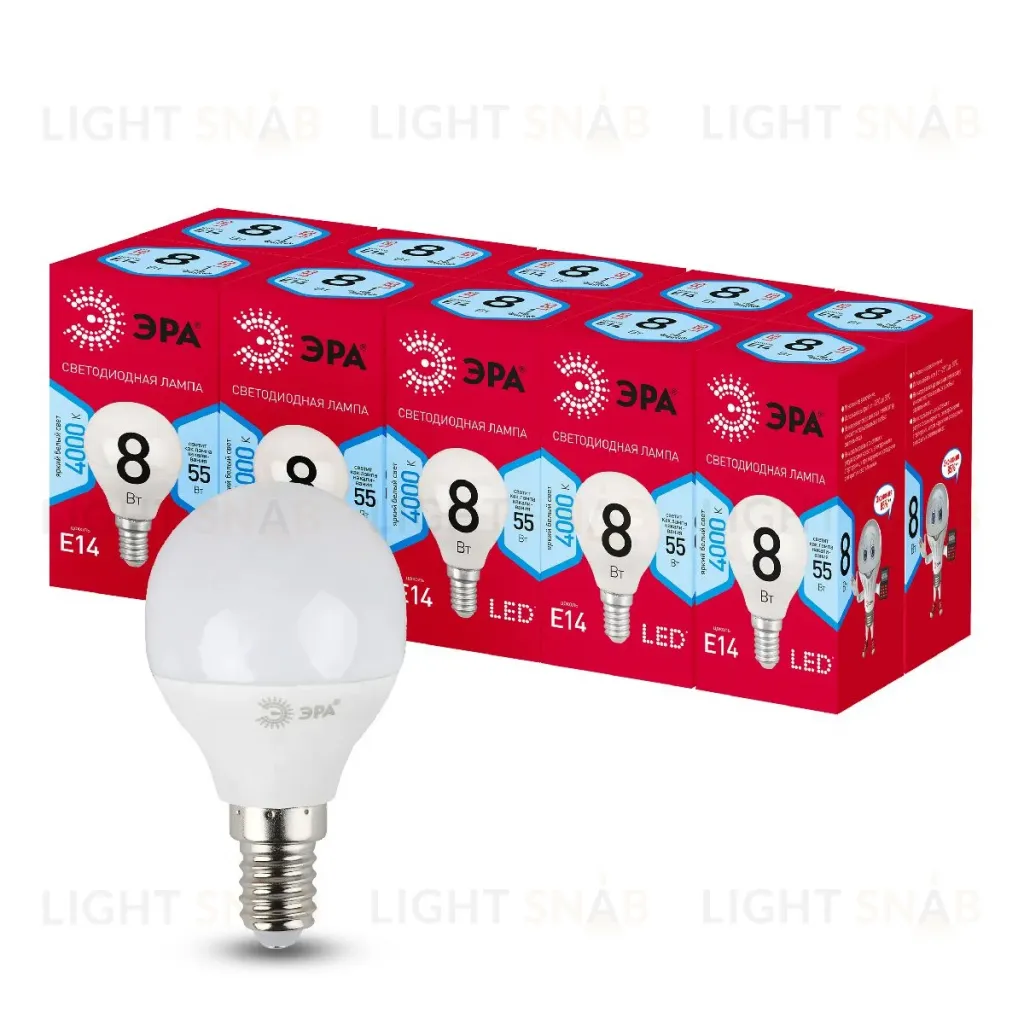 Лампа светодиодная Эра E14 8W 4000K LED P45-8W-840-E14 R Б0052440 Б0052440