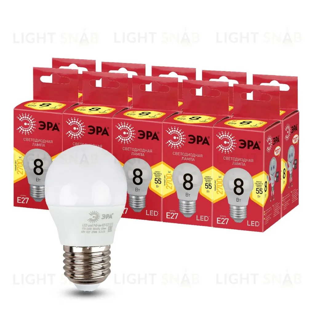 Лампа светодиодная Эра E27 8W 2700K LED P45-8W-827-E27 R Б0053028 Б0053028