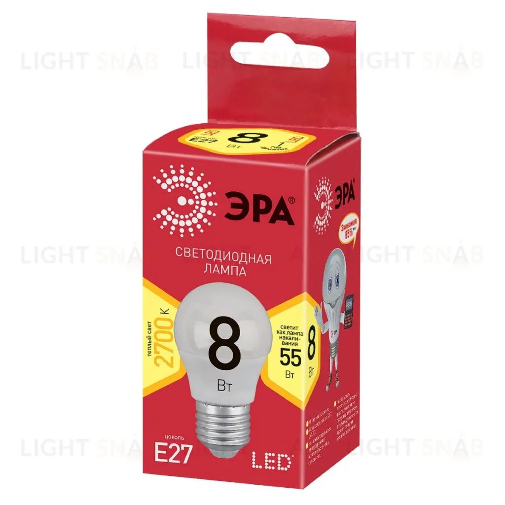 Лампа светодиодная Эра E27 8W 2700K LED P45-8W-827-E27 R Б0053028 Б0053028
