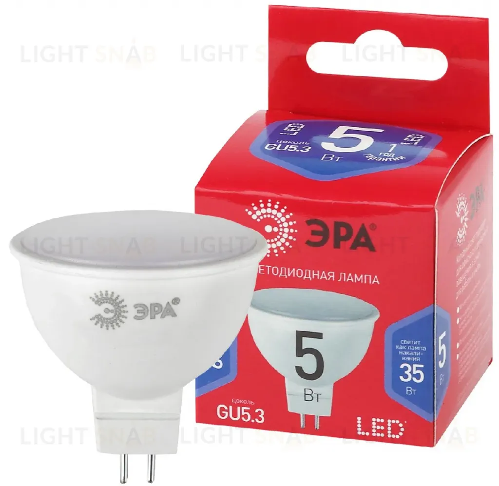 Лампа светодиодная Эра GU5.3 5W 6500K LED MR16-5W-865-GU5.3 R Б0045349 Б0045349