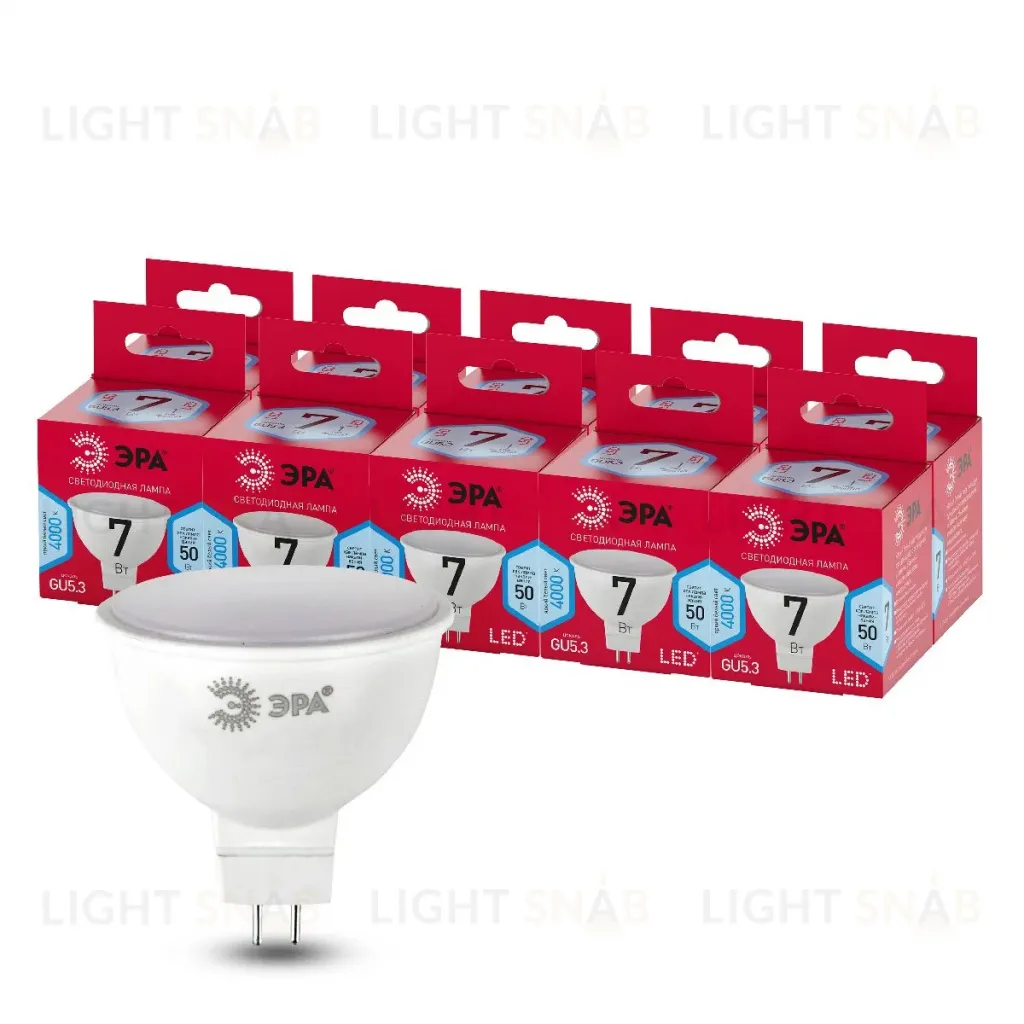 Лампа светодиодная Эра GU5.3 7W 4000K LED MR16-7W-840-GU5.3 R Б0050690 Б0050690