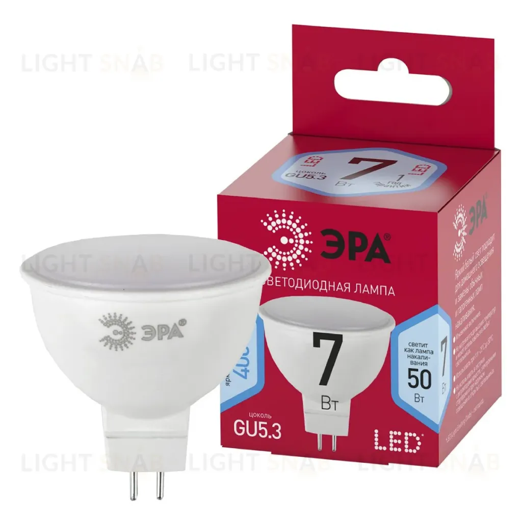 Лампа светодиодная Эра GU5.3 7W 4000K LED MR16-7W-840-GU5.3 R Б0050690 Б0050690